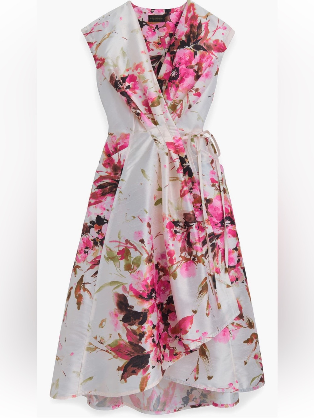 Donna Karan New York Floral Tiered Dupioni Wrap Dress Size 2 Ivory Pink NWT $179 - Picture 5 of 16